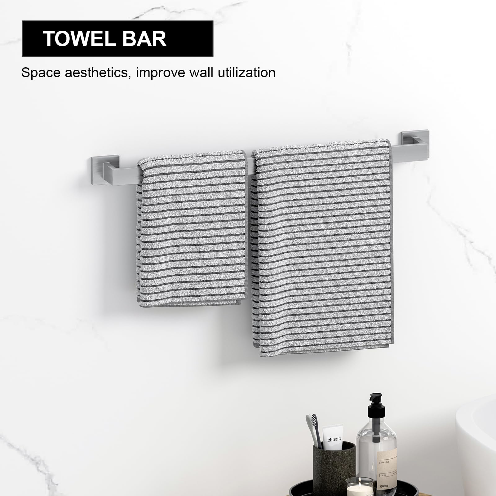 10-Pieces Brushed Nickel Bathroom Accessories Set, 23.6 Inch Bath Towel Bar Set, Stainless Steel Bathroom Hardware Set, Towel Ra